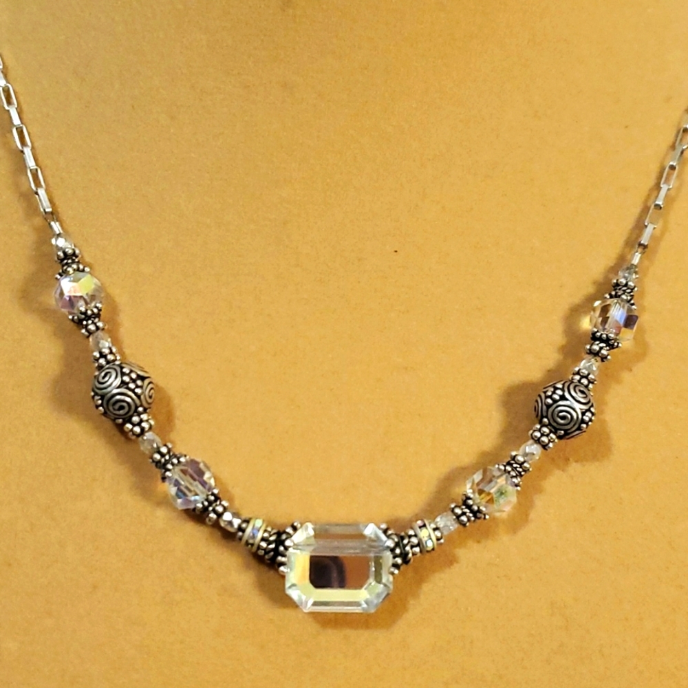 Antique Sterling Silver Crystal Necklace 18"